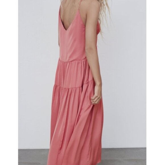 ZARA Babydoll Satin Maxi Dress in Plum Pink XS/S $89 - Picture 3 of 10